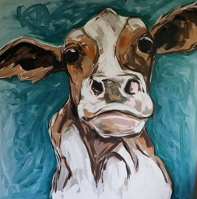 Original cow portrait painting by Jess High