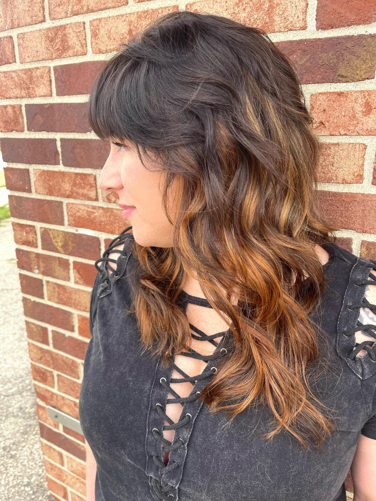 Finished haircut long hair bangs layers by Urban Vintage Hair Studio