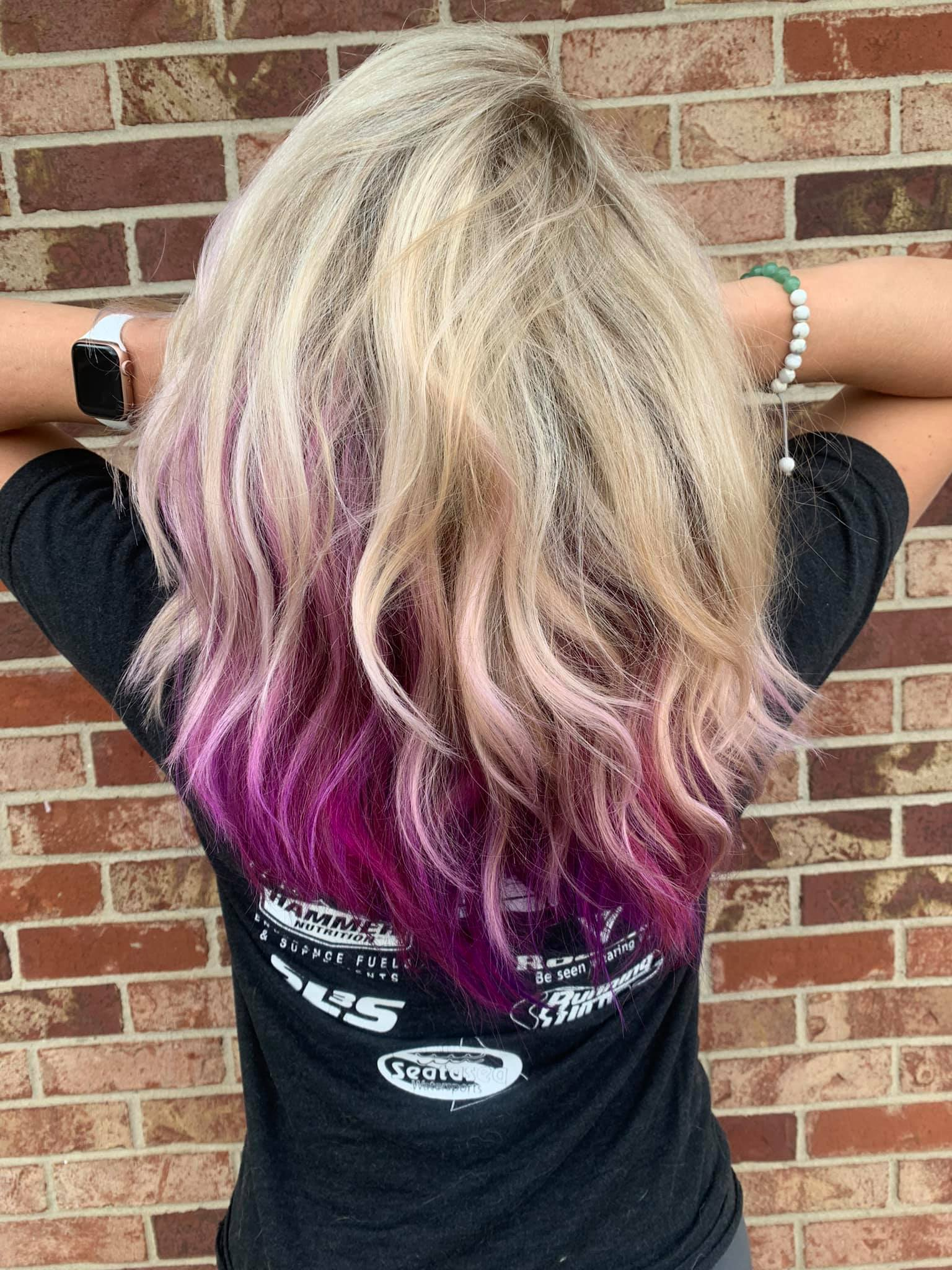 Textured haircut with blonding top layer, movement and soft layers